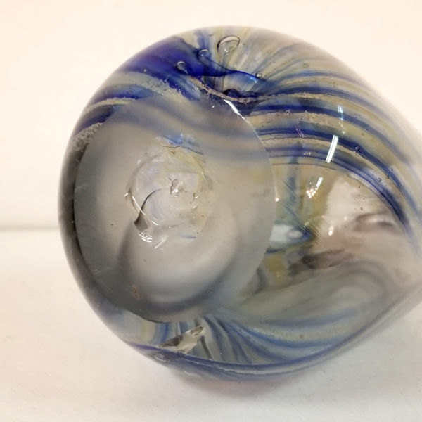 Hand-Blown Art Glass Bud Vase with Blue Feathered Trailing, base