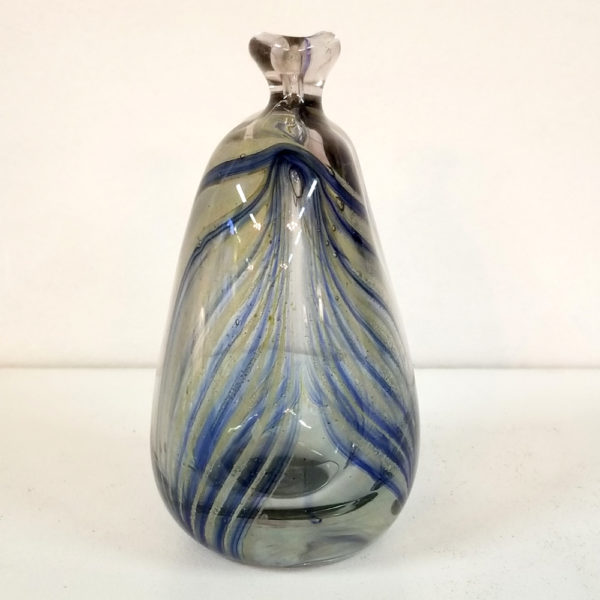 Hand-Blown Art Glass Bud Vase with Blue Feathered Trailing, side view