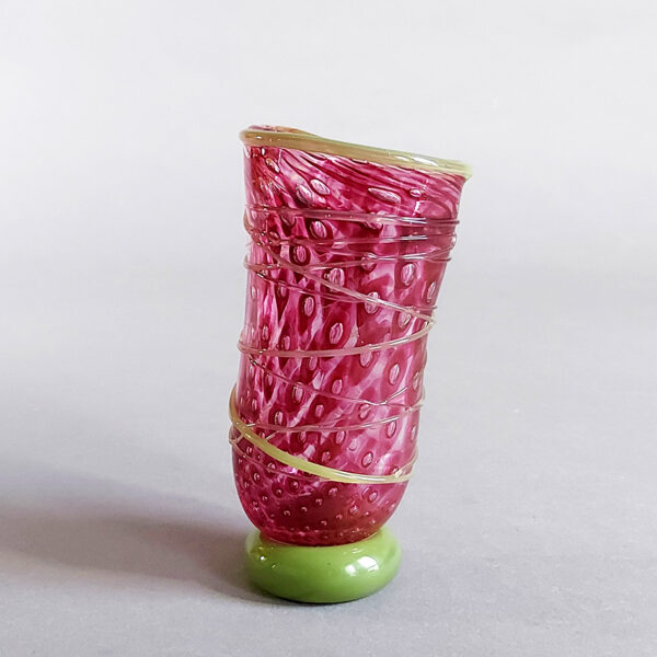 Pink threaded vase 1 Pink and Green Threaded Studio Glass Vase