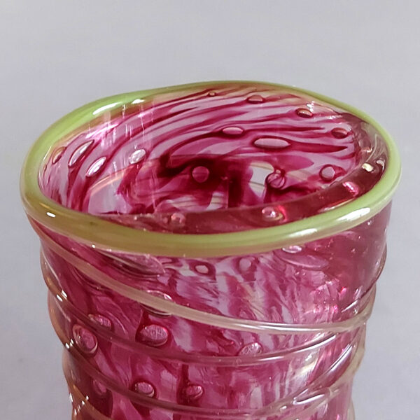 Pink threaded vase 3 Pink and Green Threaded Studio Glass Vase