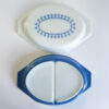 Divided Casserole, Corning Pyrex Blue Garland Snowflake Divided Casserole, Corning Pyrex Blue Garland Snowflake, lid & bottom view