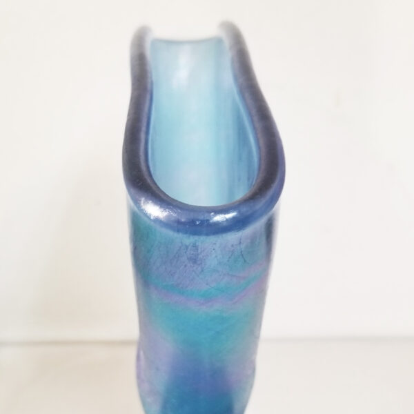 Fenton Art Glass Iridescent Fan Vase, USA, c. 1980s, top rim view
