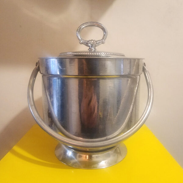 Mid-Century Aluminum Ice Bucket with Milk Glass Liner