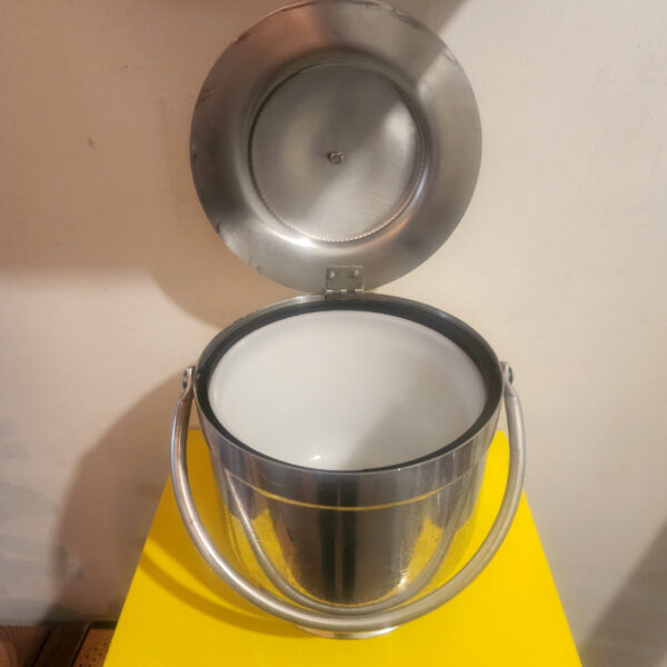 Mid-Century Aluminum Ice Bucket with Milk Glass Liner