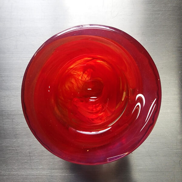 Anna Ehrner “Atoll” Red Glass Votive, c. 1990s Anna Ehrner “Atoll” Red Glass Votive, c. 1990s, top view