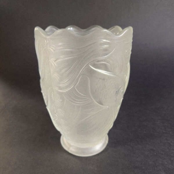 Art Deco Frosted Glass Vase with Fish Motif — Barolac, Czechoslovakia, c. 1930s, alternate view