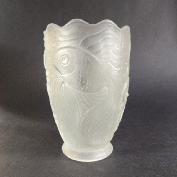 Art Deco Frosted Glass Vase with Fish Motif — Barolac, Czechoslovakia, c. 1930s