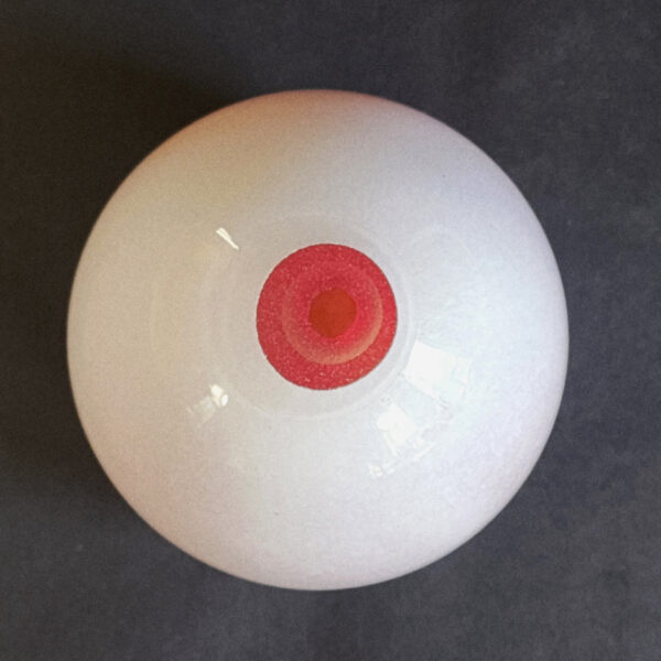 Cased Art Glass Vessel, White Exterior with Pink Interior, top view