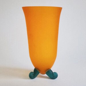 Mid-Century Orange Art Glass Vase with Applied Scroll Feet Mid-Century Orange Art Glass Vase with Applied Scroll Feet, front view