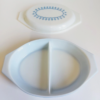 Divided Casserole, Corning Pyrex Blue Garland Snowflake Divided Casserole, Corning Pyrex Blue Garland Snowflake, lid & inside view