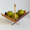 Folding Bamboo Basket Japanese utilitarian design c. 1960s–1980s Vintage Folding Bamboo Fruit Basket, front view with apples