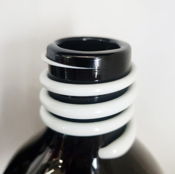 Mid-Century Black Art Glass Vase with Applied White Coil, Likely Murano, c. 1960s–70s, coil detail