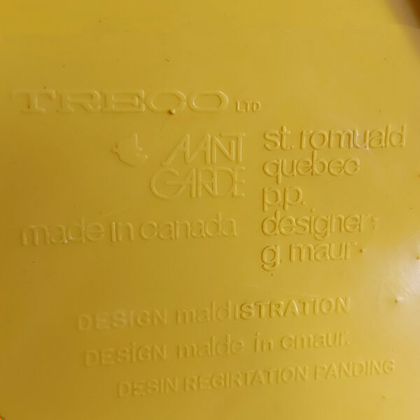 Yellow Treco chair markings 1 Treco “Avant-Garde 2000” Chair, Giovanni Maur, 1971, markings